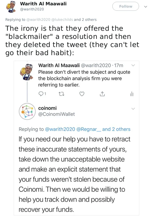 Offering a resolution, then deleting tweets
